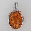 Imitate Amber Pendant With Metal Alloy Set, 49x31x15mm, Sold by Bag