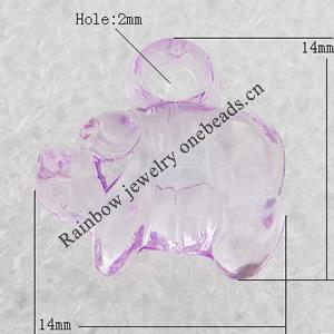 Transparent Acrylic Pendant, Animal 14x14mm Hole:2mm, Sold by Bag