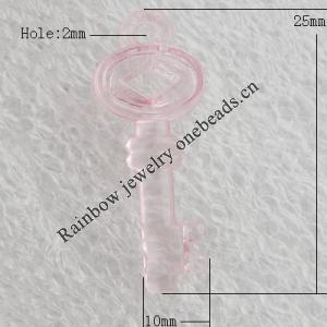 Transparent Acrylic Pendant, Key 10x25mm Hole:2mm, Sold by Bag