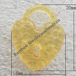 Transparent Acrylic Pendant, Lock 16x20mm Hole:6mm, Sold by Bag