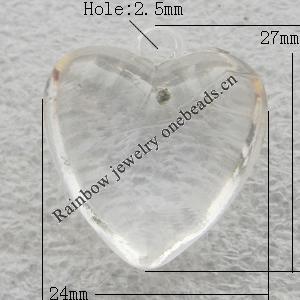 Transparent Acrylic Pendant, Heart 24x27mm Hole:2.5mm, Sold by Bag