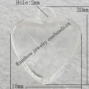 Transparent Acrylic Pendant, Heart 18x20mm Hole:2mm, Sold by Bag