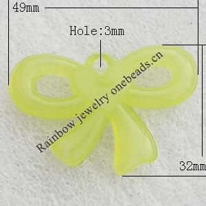 Imitate Jade Acrylic Pendant, Bowknot 49x32mm Hole:3mm, Sold by Bag