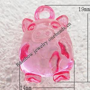 Transparent Acrylic Pendant, Animal 14x19mm Hole:3mm, Sold by Bag