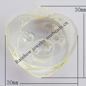 Transparent Acrylic Pendant, Animal 30x30mm Hole:3mm, Sold by Bag