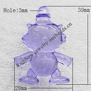Transparent Acrylic Pendant, children 39x28mm Hole:3mm, Sold by Bag
