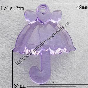 Transparent Acrylic Pendant, Umbrella 37x49mm Hole:3mm, Sold by Bag