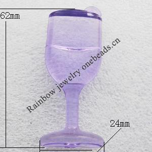 Transparent Acrylic Pendant, Cup 24x62mm Hole:3mm, Sold by Bag