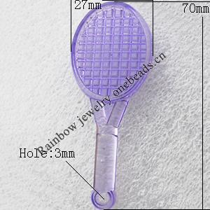 Transparent Acrylic Pendant, Racket 27x70mm Hole:3mm, Sold by Bag