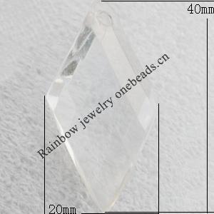 Transparent Acrylic Pendant, Twist Faceted Diamond 20x40mm Hole:2mm, Sold by Bag