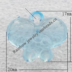 Transparent Acrylic Pendant, Butterfly 20x17mm Hole:2mm, Sold by Bag
