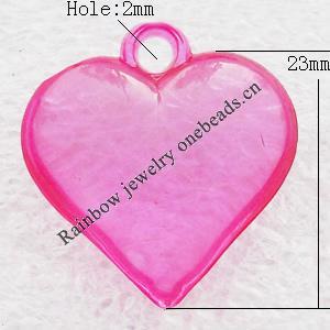 Transparent Acrylic Pendant, Heart 23x6mm Hole:2mm, Sold by Bag