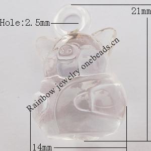 Transparent Acrylic Pendant, Animal 14x21mm Hole:8mm, Sold by Bag