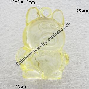 Transparent Acrylic Pendant, Animal 25x33mm Hole:3mm, Sold by Bag