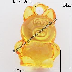 Transparent Acrylic Pendant, Animal 17x24mm Hole:2mm, Sold by Bag
