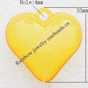 Imitate Jade Acrylic Pendant, Heart 33x12mm Hole:4mm, Sold by Bag