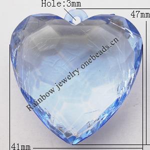 Transparent Acrylic Pendant, Heart 41x41mm Hole:3mm, Sold by Bag