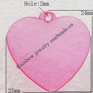 Transparent Acrylic Pendant, Heart 25x24mm Hole:2mm, Sold by Bag