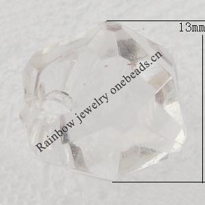 Transparent Acrylic Pendant, Faceted Square 13x13mm Hole:2mm, Sold by Bag