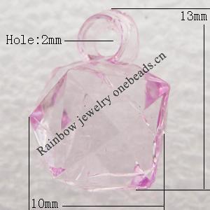 Transparent Acrylic Pendant, Faceted Cube 10x13mm Hole:2mm, Sold by Bag