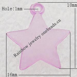 Transparent Acrylic Pendant, Star 16x18mm Hole:1mm, Sold by Bag