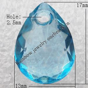 Transparent Acrylic Pendant, Faceted Teardrop 13x17mm Hole:2.5mm, Sold by Bag