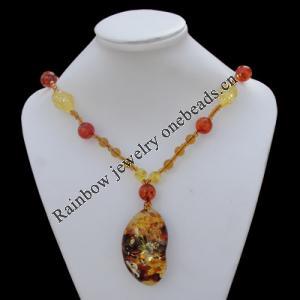 Imitate Amber Necklace, 63x37x24mm Length:27.2inch Sold by Bag