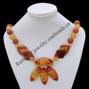 Imitate Amber Necklace, 44x24x10mm 46x21x10mm Length:26.8inch Sold by Bag