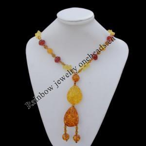 Imitate Amber Necklace, 39x31mm 43x30mm Length:25.6inch Sold by Bag