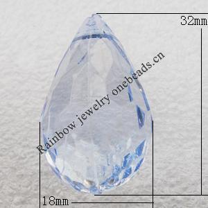 Transparent Acrylic Pendant, Faceted Teardrop 18x32mm Hole:2mm, Sold by Bag