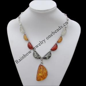 Imitate Amber Necklace, 59x32.5x20mm Length:21.3inch Sold by Bag