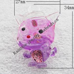 Transparent Acrylic Pendant, Animal 34x27mm Hole:3mm, Sold by Bag