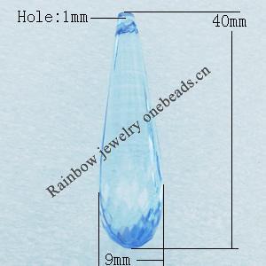 Transparent Acrylic Pendant, Teardrop 9x40mm Hole:1mm, Sold by Bag