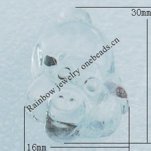 Transparent Acrylic Pendant, Animal 16x30mm Hole:3mm, Sold by Bag