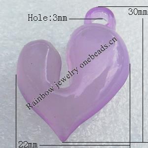 Imitate Jade Acrylic Pendant, Heart 22x30mm Hole:3mm, Sold by Bag