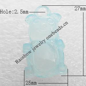 Transparent Acrylic Pendant, Animal 25x27mm Hole:2.5mm, Sold by Bag