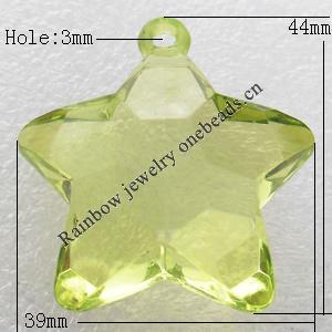 Transparent Acrylic Pendant, Star 16x39x44mm Hole:3mm, Sold by Bag