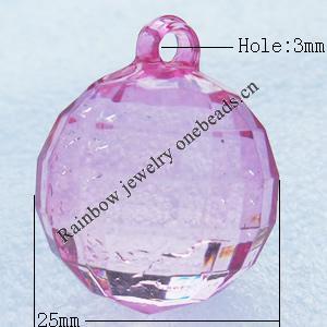Transparent Acrylic Pendant, Round 25mm Hole:3mm, Sold by Bag