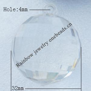 Transparent Acrylic Pendant, Round 32mm Hole:4mm, Sold by Bag