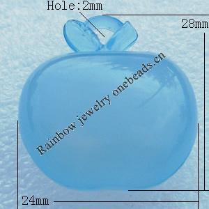 Imitate Jade Acrylic Pendant, Fruit 24x28mm Hole:2mm, Sold by Bag