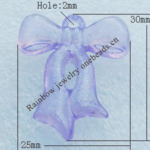 Transparent Acrylic Pendant, Bowknot 25x30mm Hole:2mm, Sold by Bag