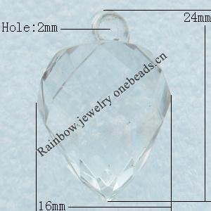 Transparent Acrylic Pendant, Teardrop 16x24mm Hole:2mm, Sold by Bag