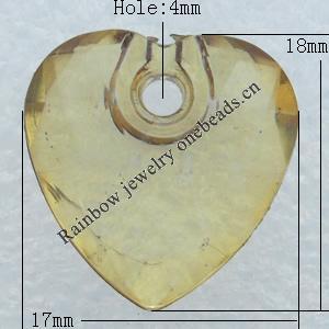 Transparent Acrylic Pendant, Heart 18x17mm Hole:4mm, Sold by Bag