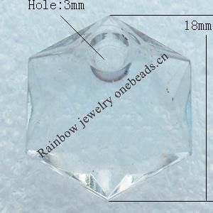 Transparent Acrylic Pendant, Faceted Polygon 18x18mm Hole:3mm, Sold by Bag