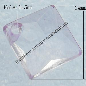 Transparent Acrylic Pendant, Faceted Diamont 14x14mm Hole:2.5mm, Sold by Bag