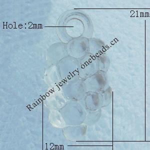 Transparent Acrylic Pendant, Grape 12x21mm Hole:2mm, Sold by Bag