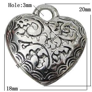 Jewelry findings, CCB plastic Pendant, Heart 18x20mm, Hole:3mm sold By Bag