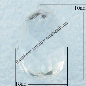 Transparent Acrylic Pendant, Faceted Teardrop 10x18mm Hole:1mm, Sold by Bag