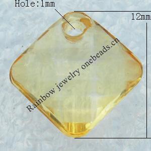 Transparent Acrylic Pendant, Faceted Diamond 12x12mm Hole:1mm, Sold by Bag