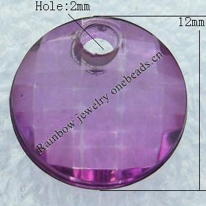 Transparent Acrylic Pendant, Faceted Flat Round 12x12mm Hole:2mm, Sold by Bag